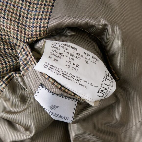 Hickey Freeman Men’s 44 Beige Wool Silk Sport Coat Nailshead Light Academia USA - Picture 9 of 10